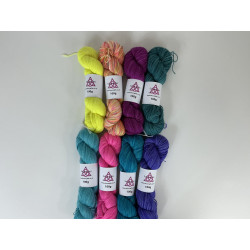 Image shows 8 skeins of Baby Alpaca 4-ply colour range