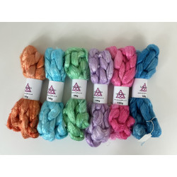 Image shows 6 braids of Bamboo fibre colour range