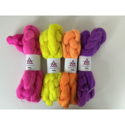 Image shows 4 braids of Baby Alpaca fibre neon colour range