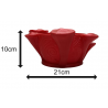 Image of a 3D printed mushroom yarn bowl in Red from the back showing the dimensions of 10cm high and 21cm wide.