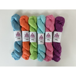 Image shows 6 skeins of Bamboo DK colour range